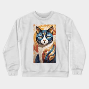 Gustav Klimt's Chromatic Cat: Colorful Feline Illustration Crewneck Sweatshirt